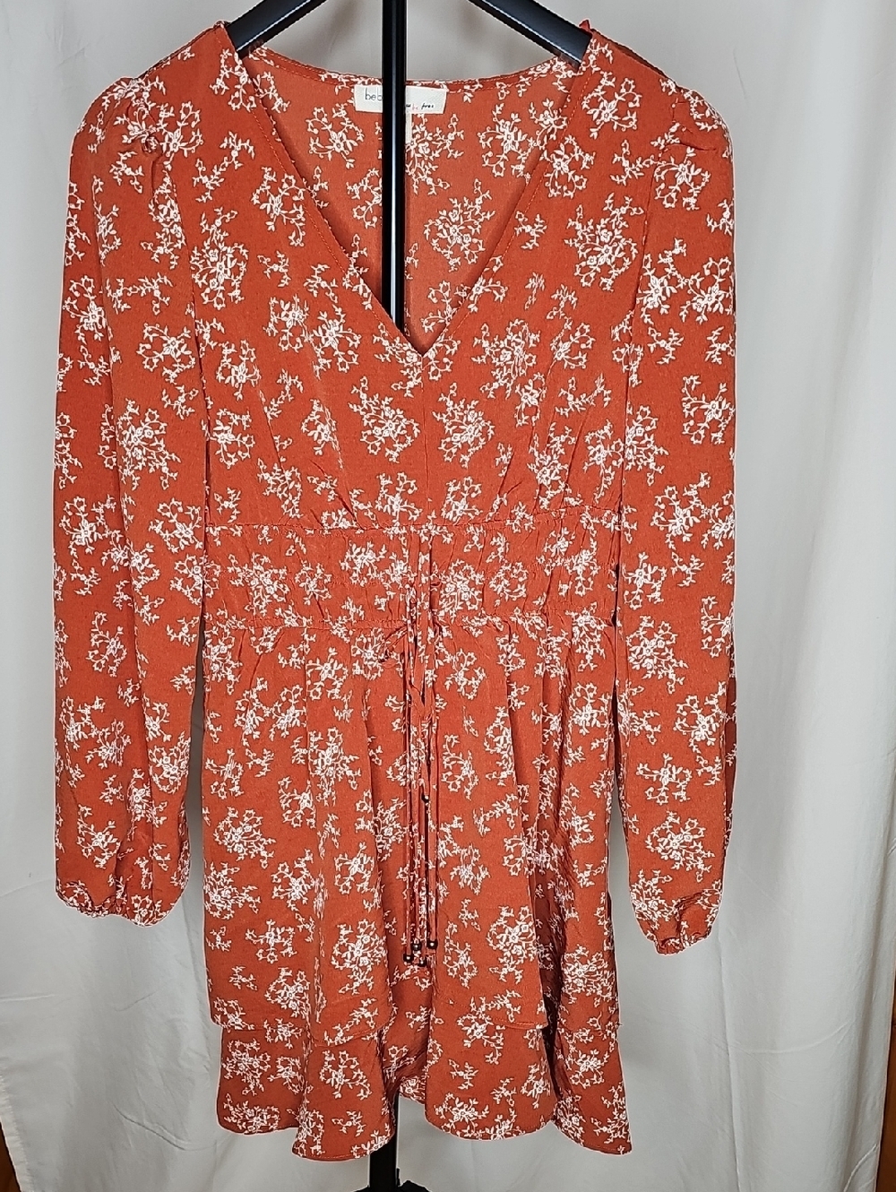 BeBop Rust Floral Long Sleeve Tie-Waist Dress
